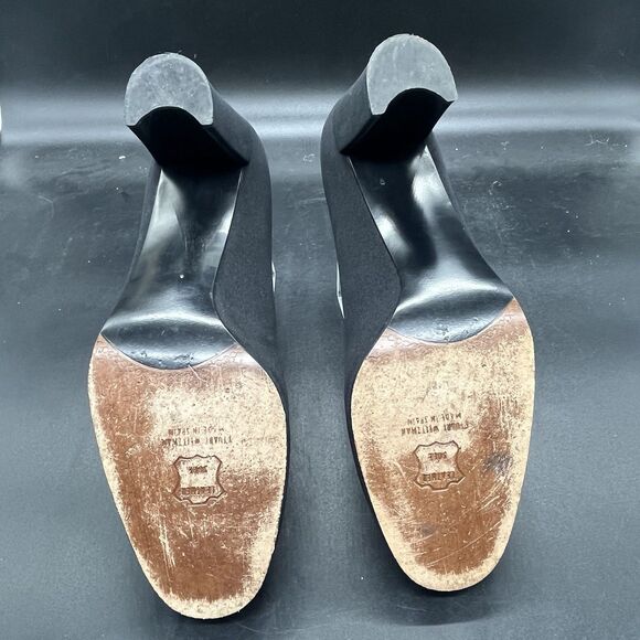 Stuart Weitzman womens black fabric chunky heel size 8.5 B - Picture 6 of 6